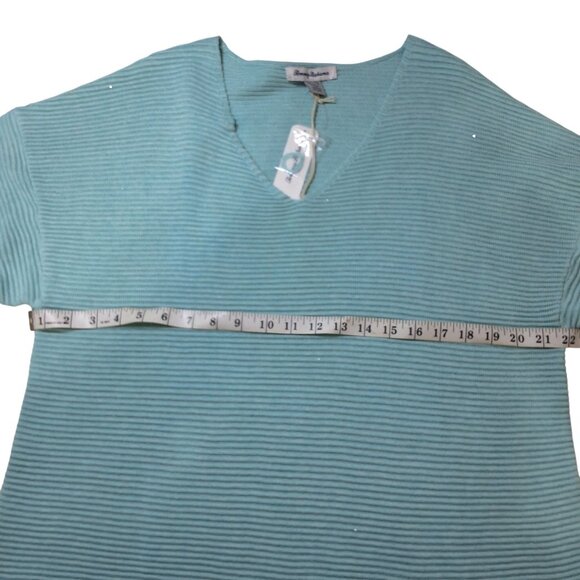 Tommy Bahama Womens Aqua Bonito Sequined Ribbed V-Neck Sweater XL Coastal - Picture 9 of 10